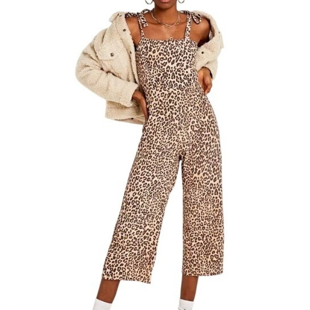 Faithfull The Brand Leopard Print Jumpsuit Size 8 – 100% Rayon Adjustable Straps